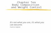 Chapter Ten Body Composition and Weight Control It ’ s not what you are, it ’ s what you can become. Fredrick Hatfield.