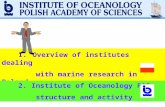 1. Overview of institutes dealing with marine research in Poland 2. Institute of Oceanology PAS: structure and activity.