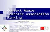 Context Aware Semantic Association Ranking SWDB Workshop Berlin, September 7, 2003 Boanerges Aleman-MezaBoanerges Aleman-Meza, Chris Halaschek, I. Budak.