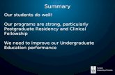 Our students do well! Our programs are strong, particularly Postgraduate Residency and Clinical Fellowship We need to improve our Undergraduate Education.