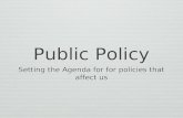 Public Policy Setting the Agenda for for policies that affect us.