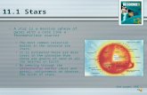 11.1 Stars A star is a massive sphere of gases with a core like a thermonuclear reactor. The most common celestial bodies in the universe are stars. It.