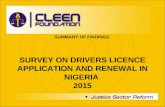 SUMMARY OF FINDINGS SURVEY ON DRIVERS LICENCE APPLICATION AND RENEWAL IN NIGERIA 2015.
