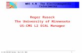 1 US CMS DOE/NSF Review: May 8-10, 2001 1 WBS 4.0 The Electromagnetic Calorimeter Roger Rusack The University of Minnesota US-CMS L2 ECAL Manager.