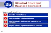 25-1 Learning Objectives Describe standard costs. 1 Determine direct materials variances. 2 Determine direct labor and total manufacturing variances. 3.