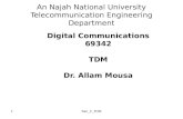 1 An Najah National University Telecommunication Engineering Department Digital Communications 69342 TDM Dr. Allam Mousa Sec_2_TDM.