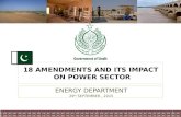 18 AMENDMENTS AND ITS IMPACT ON POWER SECTOR ENERGY DEPARTMENT 29 th SEPTEMBER, 2015.