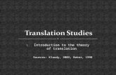 1. Introduction to the theory of translation Sources: Klaudy, 2003; Baker, 1998.
