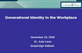 Generational Identity in the Workplace November 25, 2008 Dr. Judy Laws Graybridge Malkam.