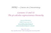 MPRI – Course on Concurrency Lectures 11 and 12 The pi-calculus expressiveness hierarchy Catuscia Palamidessi INRIA Futurs and LIX catuscia@lix.polytechnique.fr.