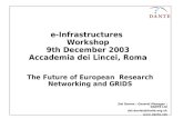 The Future of European Research Networking and GRIDS Dai Davies : General Manager : DANTE Ltd dai.davies@dante.org.uk  e-Infrastructures Workshop.
