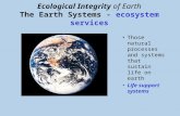 Ecological Integrity of Earth The Earth Systems - ecosystem services Those natural processes and systems that sustain life on earth Life support systems.
