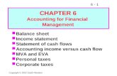 6 - 1 Copyright © 2002 South-Western Balance sheet Income statement Statement of cash flows Accounting income versus cash flow MVA and EVA Personal taxes.