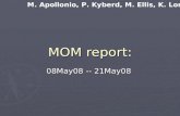 MOM report: 08May08 -- 21May08 M. Apollonio, P. Kyberd, M. Ellis, K. Long.
