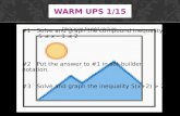 WARM UPS 1/15 #1 Solve and graph the compound inequality –5 ≤ x – 1 ≤ 2 #2 Put the answer to #1 in set-builder notation. #3 Solve and graph the inequality.
