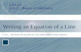 Writing an Equation of a Line I can…. determine the equation of a line and/or graph a linear equation. 1-24-13 Unit 1 Basics of Geometry.