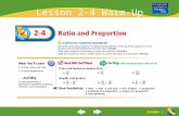 ALGEBRA 1 Lesson 2-4 Warm-Up. ALGEBRA 1 “Ratios and Proportions” (2-4) What is a “ratio”? What is a “rate”? What is a “unit rate”? ratio: a comparison.