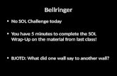 Bellringer No SOL Challenge today You have 5 minutes to complete the SOL Wrap-Up on the material from last class! BJOTD: What did one wall say to another.