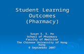 Student Learning Outcomes (Pharmacy) Susan S. S. Ho School of Pharmacy Faculty of Medicine The Chinese University of Hong Kong 9 September 2007.