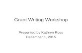 Grant Writing Workshop Presented by Kathryn Ross December 1, 2015.