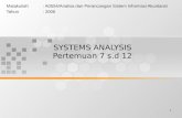 1 SYSTEMS ANALYSIS Pertemuan 7 s.d 12 Matakuliah: A0554/Analisa dan Perancangan Sistem Informasi Akuntansi Tahun: 2006.