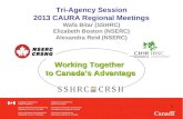 1 Tri-Agency Session 2013 CAURA Regional Meetings Wafa Bitar (SSHRC) Elizabeth Boston (NSERC) Alexandra Reid (NSERC) Working Together to Canada’s Advantage.