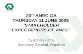 20 TH ANEC GA THURSDAY 11 JUNE 2009 ‘STAKEHOLDER EXPECTATIONS OF ANEC’ by Adrian Harris Secretary General, Orgalime.