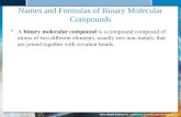 Names and Formulas of Binary Molecular Compounds A binary molecular compound is a compound composed of atoms of two different elements, usually two non-metals,