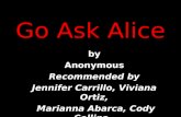Go Ask Alice by Anonymous Recommended by Jennifer Carrillo, Viviana Ortiz, Marianna Abarca, Cody Collins, Mayra Villalobos.
