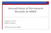 Annual Move of Permanent Records to NARA August 21, 2013 BRIDG Meeting Michael Carlson, NARA.