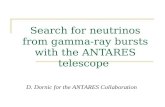 Search for neutrinos from gamma-ray bursts with the ANTARES telescope D. Dornic for the ANTARES Collaboration.