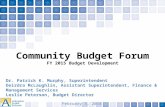 Community Budget Forum FY 2015 Budget Development Dr. Patrick K. Murphy, Superintendent Deirdra McLaughlin, Assistant Superintendent, Finance & Management.