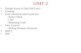 UNIT-2 Design Issues in Data link Layer Framing Error Detection and Correction - Parity Check - CRC - Hamming Code Flow Control - Sliding Window Protocols.