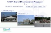 USDA Rural Development Programs for Rural Communities…What do you need for Community? Business? Housing?