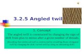 3.2.5 Angled twills 1. Concept The angled twill is constructed by changing the sign of shift from plus to minus after a given number of threads. (Recalling.
