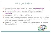 Let’s get Radical The symbol for square root, √, called a radical sign, denotes the principal or nonnegative square root. The expression under the radical.