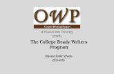 The College Ready Writers Program Branson Public Schools 2015-2016 at Missouri State University presents.