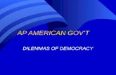 AP AMERICAN GOV’T DILEMMAS OF DEMOCRACY. Government n Government is the legitimate use of force within specific geographic boundaries to control human.