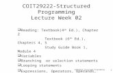 COIT29222 Structured Programming 1 COIT29222-Structured Programming Lecture Week 02  Reading: Textbook(4 th Ed.), Chapter 2 Textbook (6 th Ed.), Chapters.