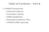 Table of Contents – Part B HINARI Resources –Clinical Evidence –Cochrane Library –EBM Guidelines –Essential Evidence Plus –HINARI EBM Journals.