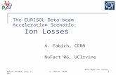 NuFact'06 WG3, Aug. 2006A. Fabich, CERNBeta-beam Ion Losses, 1 The EURISOL Beta-beam Acceleration Scenario: Ion Losses A. Fabich, CERN NuFact’06, UCIrvine.