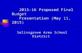 2015-16 Proposed Final Budget Presentation (May 11, 2015) Selinsgrove Area School District.