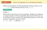 EXAMPLE 3 Write an equation of a translated parabola Write an equation of the parabola whose vertex is at (–2, 3) and whose focus is at (–4, 3). SOLUTION.