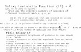 Galaxy Luminosity Function (LF) – Φ (yes, we’re using it again!) - What are the relative numbers of galaxies of different luminosities? δN = Φ(L) δL δV.