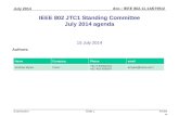 Doc.: IEEE 802.11-14/0795r2 Submission July 2014 Andrew Myles, CiscoSlide 1 IEEE 802 JTC1 Standing Committee July 2014 agenda 15 July 2014 Authors: NameCompanyPhoneemail.