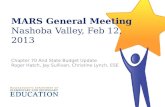 MARS General Meeting Nashoba Valley, Feb 12, 2013 Chapter 70 And State Budget Update Roger Hatch, Jay Sullivan, Christine Lynch, ESE.