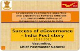 1 Success of eGovernance - India Post story 23-12-2015 Vasumitra, Chief Postmaster General Vasumitra, Chief Postmaster General Leveraging eCommerce expertise.