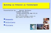 Workshop on Ethernet as fieldnetwork Presentation by:Werner Becherer SIEMENS Nürnberg Productmarketing A&D PT2 M Tel. 0049 911 4107 werner.becherer@nbgm.siemens.de.