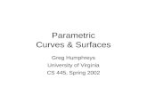 Greg Humphreys CS445: Intro Graphics University of Virginia, Fall 2003 Parametric Curves & Surfaces Greg Humphreys University of Virginia CS 445, Spring.