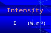 Intensity I (W m-2)m-2). Intensity = Power  I = P A Area.